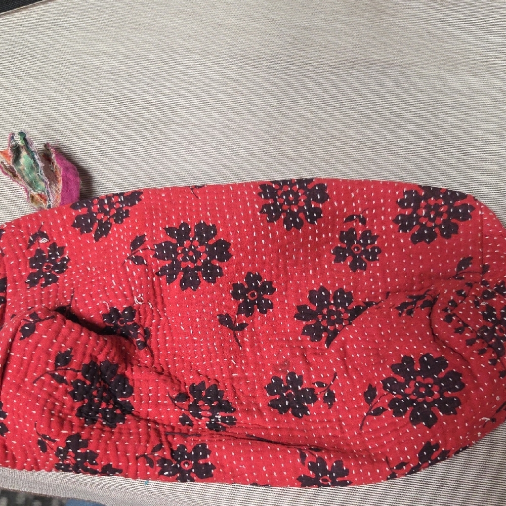 #37 Elegant Red Kantha Floral Pouch 2 Available